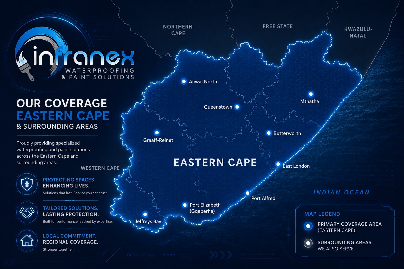 Infranex service coverage area — Eastern Cape and surrounds